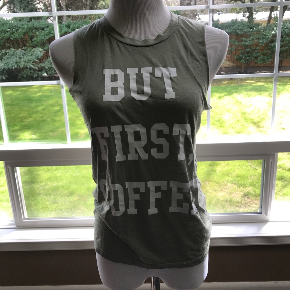 “But First, Coffee” sleeveless tank top